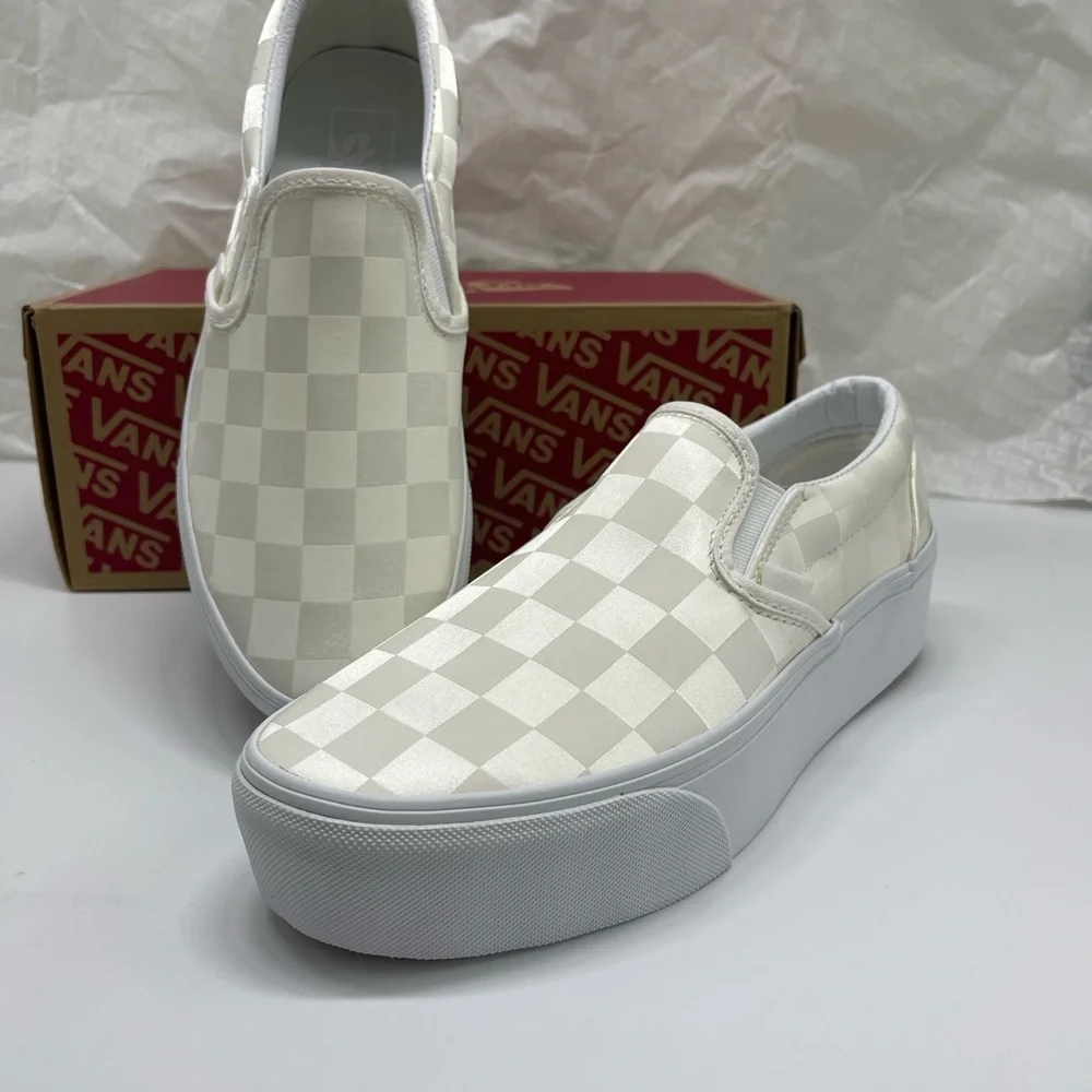 Vans Classic Slip-On Stackform Satin Checkerboard White VN000CN1CJ7 Platform